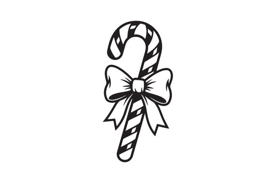 Christmas Candy Cane Illustration with Decorative Bow