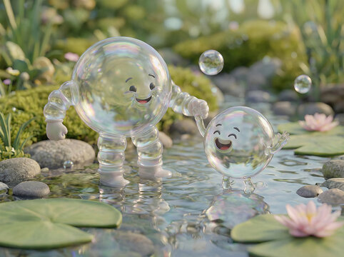 Happy Soap Bubble Parent and Child in Nature