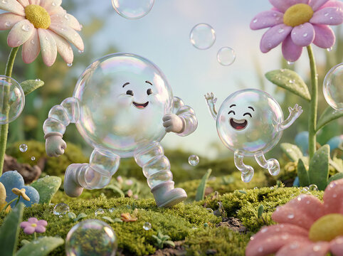 Happy Soap Bubble Parent and Child in Nature