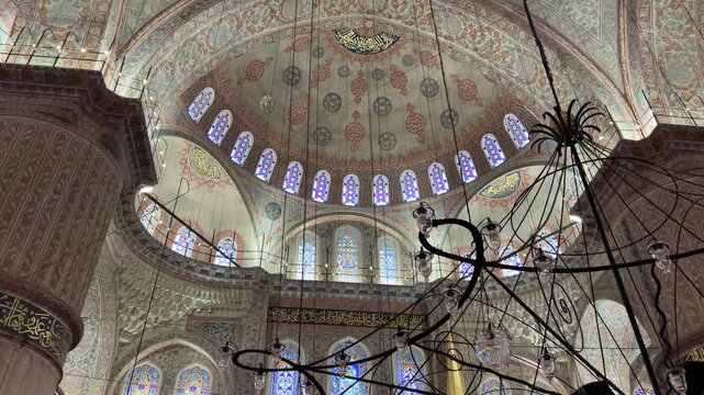 Blue Mosque Interior Architectural Details and Iznik Tile Ceiling in Istanbul Turkey