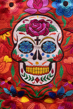 Colorful Mexican Sugar Skull Embroidery in Tulum