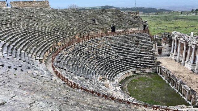 Ruins of Ancient Hierapolis in Pamukkale Turkey Ancient City and Roman Amphitheater