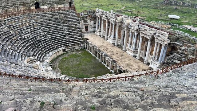 Ruins of Ancient Hierapolis in Pamukkale Turkey Ancient City and Roman Amphitheater