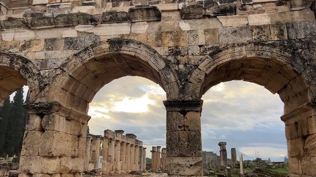 Ruins of Ancient Hierapolis in Pamukkale Turkey Ancient City and Roman Amphitheater
