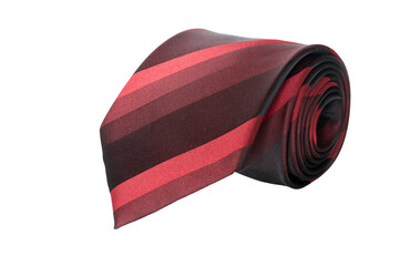 Elegant Red and Black Striped Necktie Isolated on White Background