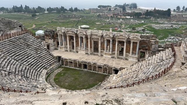 Ruins of Ancient Hierapolis in Pamukkale Turkey Ancient City and Roman Amphitheater