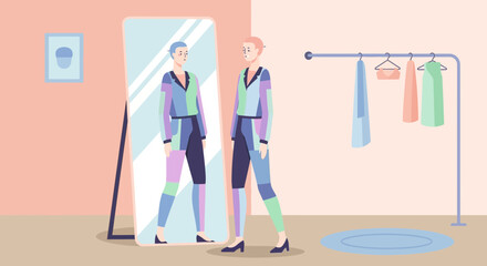 Woman admiring her reflection in a mirror fashion and selfimage.