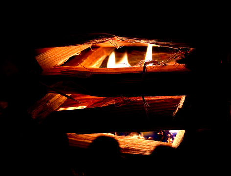 Cozy winter warmth from a crackling fire