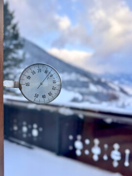 Winter view of thermometer in the Gastein valley, Austria