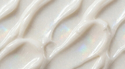 Close up of shimmering pearlescent cream with rainbow light reflections