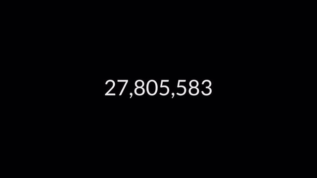 Number counter animation from 0 to 500,000,000 on black background, Animated number counter from zero to ten in 4k ,counting number digit with alpha channel.