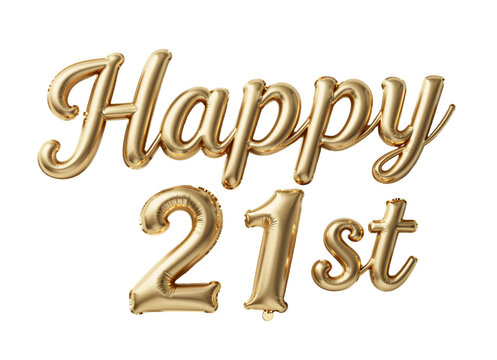 metallic gold foil balloons spelling happy 21st celebration party decorations 3d render