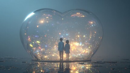 Obraz premium romantic couple silhouette inside glowing heart