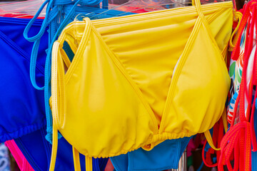 close up of yellow bikini. 