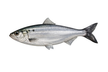 Fototapeta premium Herring fish with shining scales on transparent background, fresh seafood for healthy cooking and omega-3 nutrition