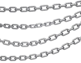 Silver metal chain links hanging vertically against a white backdrop, graphic depiction