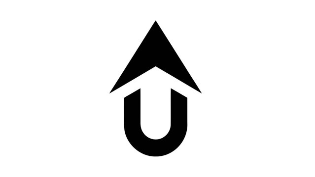 Vector illustration&nbsp;of black abstract logo design, letter u shape with upward arrow icon on a transparent background