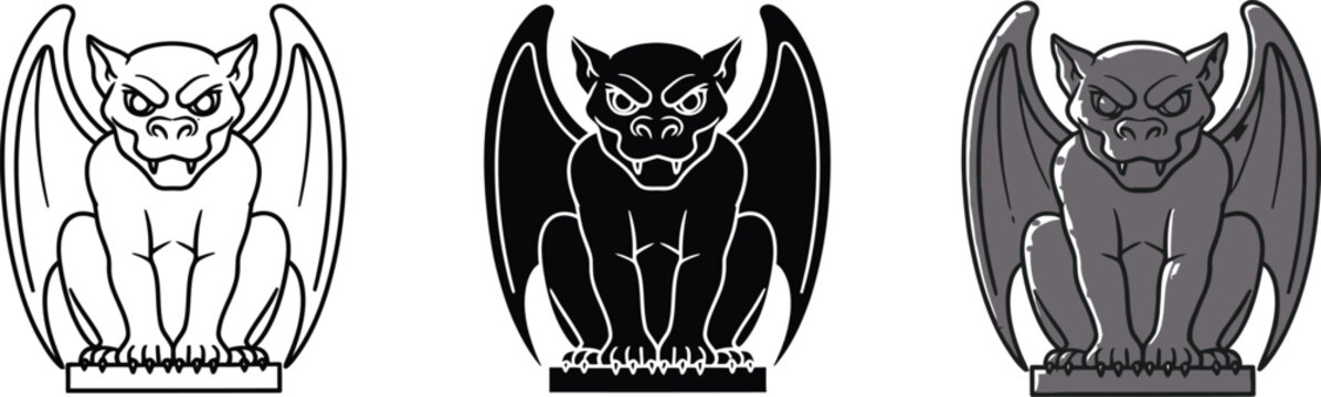 Three gargoyle illustrations in different shades and styles for design use