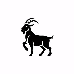 Fototapeta premium Minimalist Silhouette of a Majestic Ibex Goat Standing Proudly with Impressive Horns, Ideal for Branding and Logos