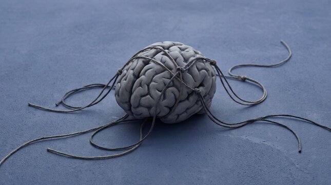 Brain Bound: Concept of Restriction, Limitation, and Mental Block on Blue Background, Promoting Creative Thought