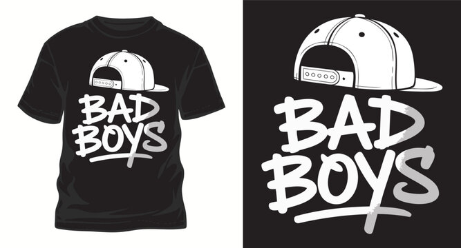 Bad boys t-shirt design featuring a cool backward baseball cap for urban fashion