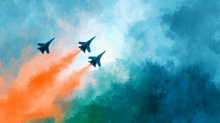 Fighter jets spreads the colours of Indian flag. Concept for Indian Republic Day.