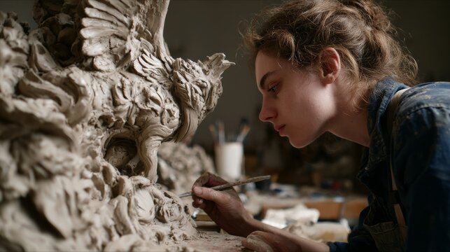 Female potters arranging the ceramic palette on wooden table3-vahid.jpeg, Female master making sculpture from clay