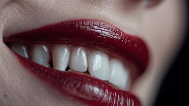 Extreme Close-Up of Smiling Vampire Teeth