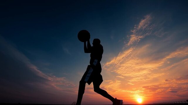 Silhouette of Basketball Player Dunking