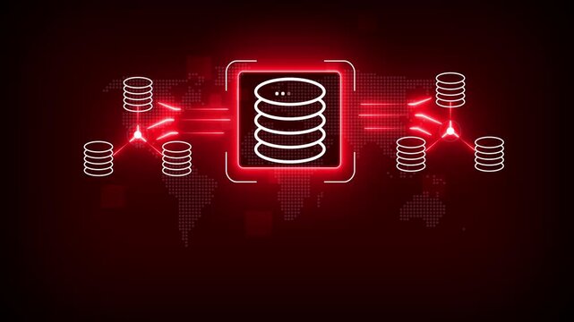 Engineer holding database icons, representing data integration, ETL processes, data pipelines, and centralized data warehouse solutions, Motion graphics of data connection concept
