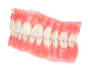 Obraz premium Set of complete dentures, prosthetic dental appliance with pink base and white teeth