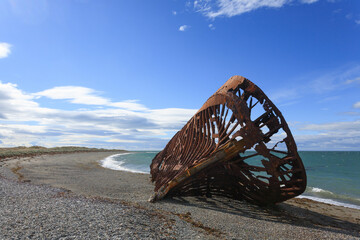 Fototapeta premium Wreckages on San Gregorio beach, Chile historic site