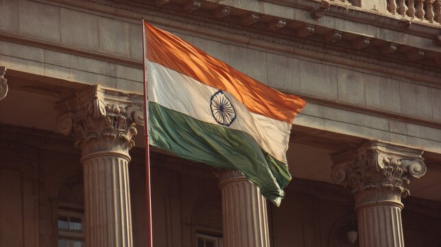 India Flag in Rashtrapati Bhavan New Delhi.waving india flag 