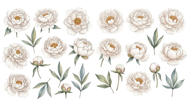 watercolor peony clipart for graphic resources