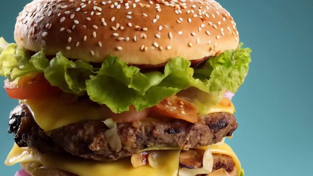 A delicious burger with fresh lettuce and juicy patties exploding with flavor.
