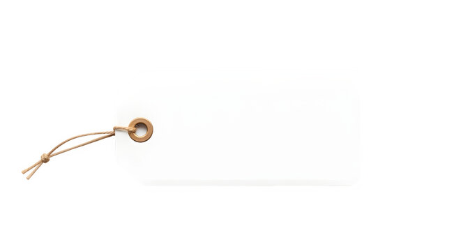 Blank white paper tag with twine string loop isolated on transparent background
