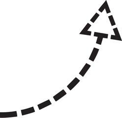 Dotted arrow graphic pointing upwards in a curve, symbolizing progress and growth, isolated on white.