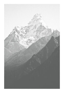 Halftone mountain range silhouette texture in dotted pattern style