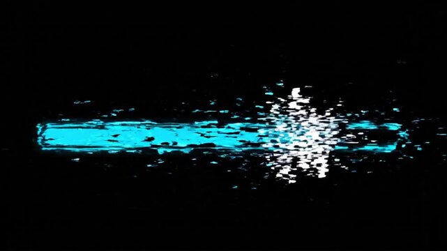 High-tech digital loading progress bar filling to 100% with abstract white data waveform line dissolving into neon blue particles on black background