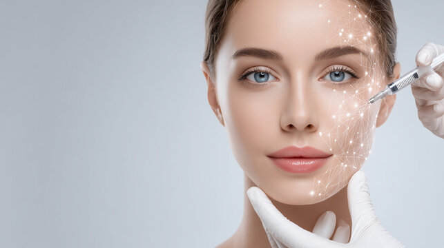 Cosmetic Injection and Facial Skin Treatment with Young Woman, Beauty and Aesthetic Medicine Concept