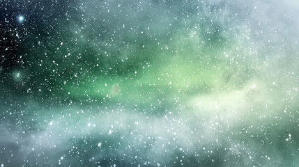 Obraz premium Abstract Green Cosmic Nebula with Floating Particles, Space Dust and Dreamy Atmospheric Background