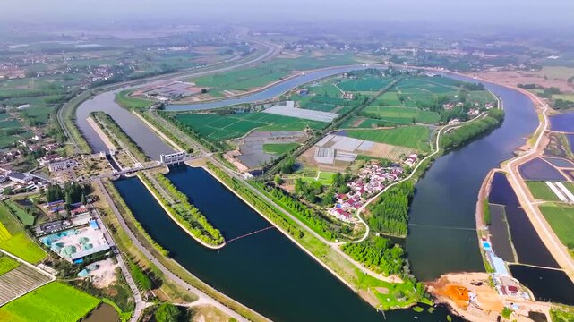 Dutch Countryside Aerial View with Canal System and Farmland