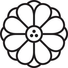 Naklejka premium Black and white stylized flower with seven petals and three dots in the center also transparent background