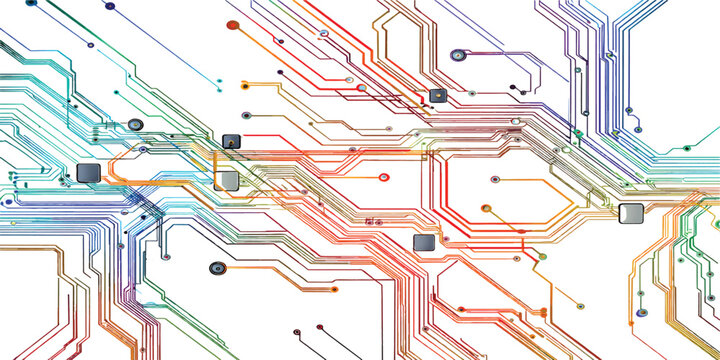 A high technology digital wallpaper featuring a 3D electronic printed circuit board design with a microchip pattern that resembles a computer motherboard street map or a futuristic city road