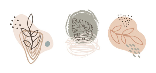 Vector graphic illustration set with abstract leaves