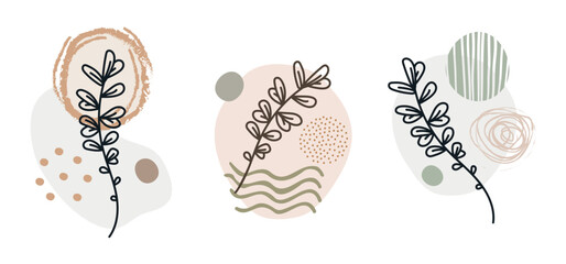 Abstract leaves and spots graphic collection vector illustration