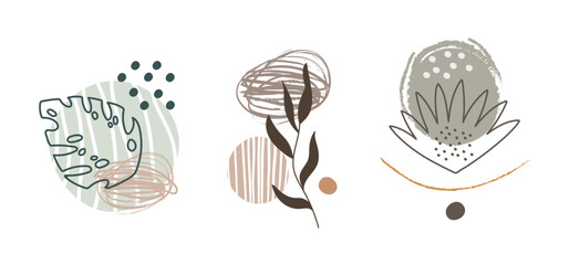 Abstract leaves and spots graphic collection vector illustration