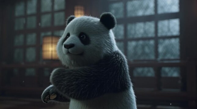 Cute Giant Panda Bear Animal Character Close-up Shot