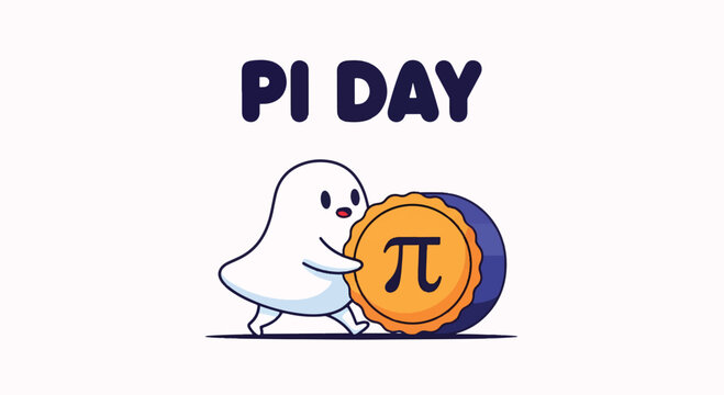 Cartoon Character Celebrating Pi Day with Coin.