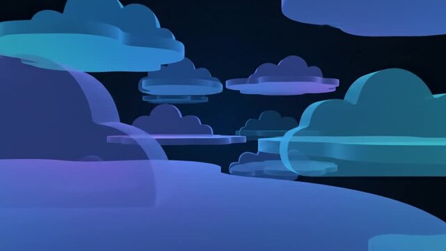 Futuristic blue cloud formations floating in digital space